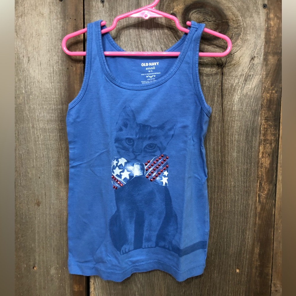 2012 Old Navy Kitty Graphic USA Tank in Blue Size Small 6 7 Girls
